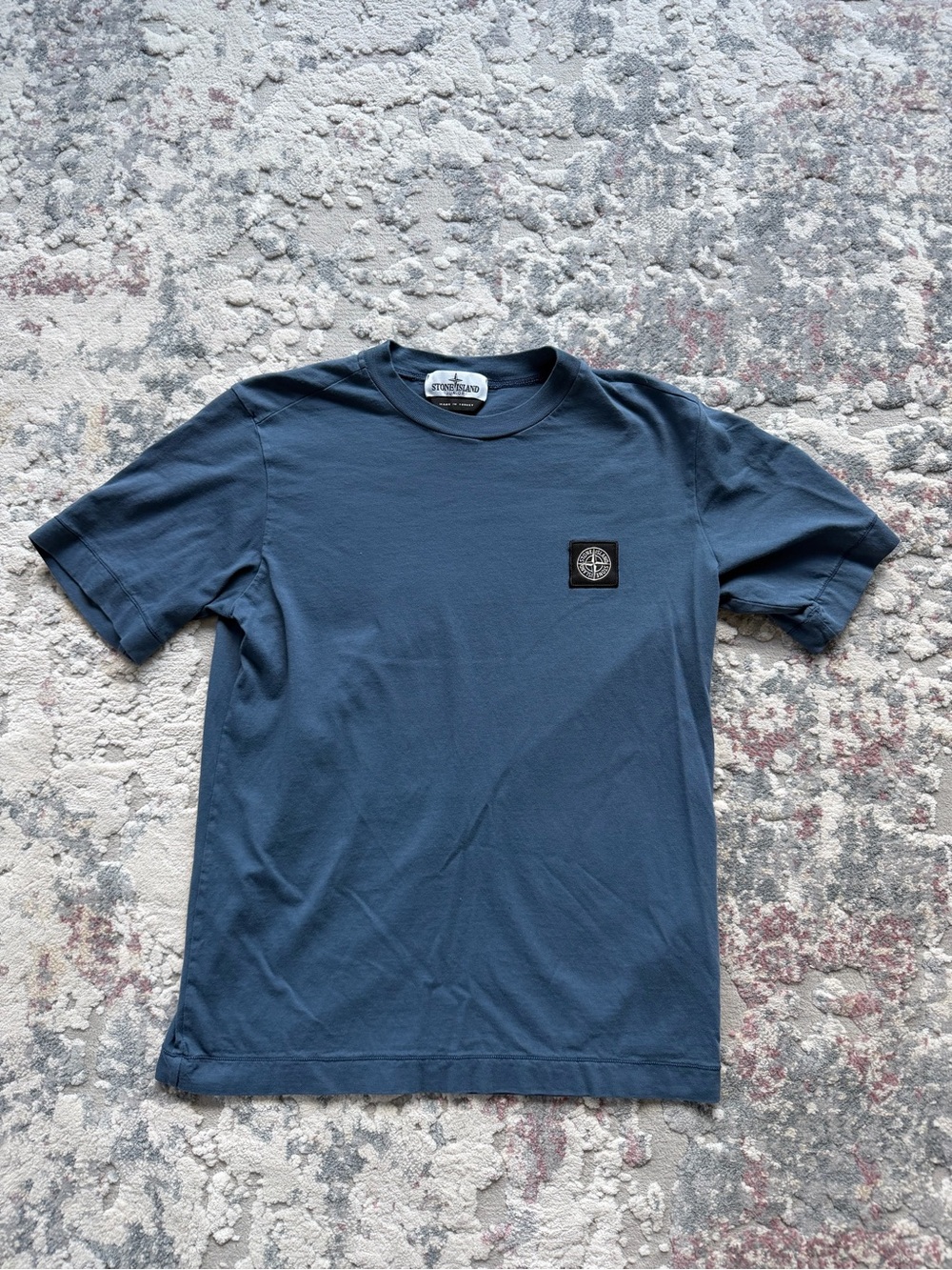 Stone Island Blue Short-Sleeve Tee with Compass Patch
